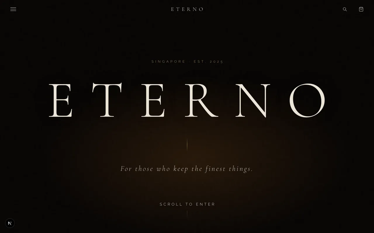 Eterno — luxury e-commerce homepage with serif wordmark